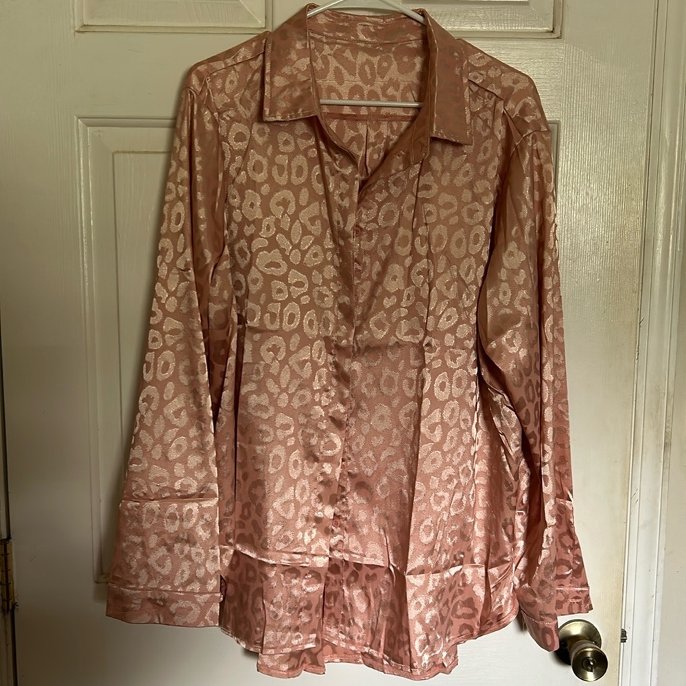 Satin Leopard Print Button Down